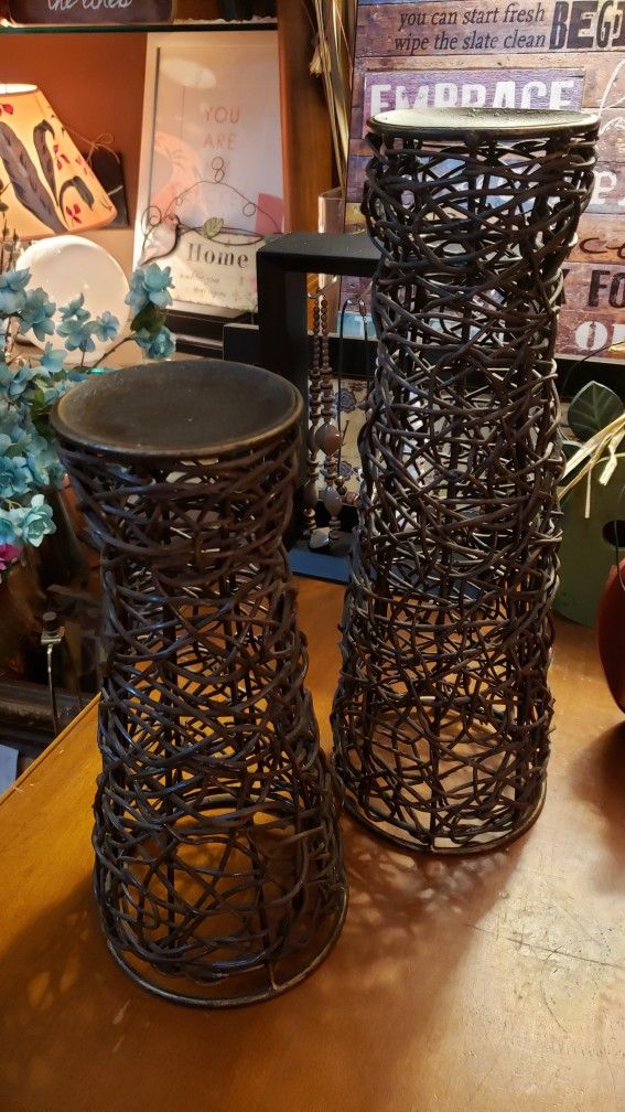 Farmhouse Rustic Wicker Candle Holders