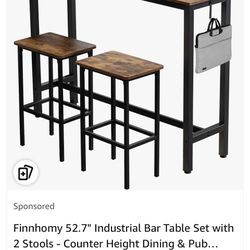Finnhomy 52.7" Industrial Bar Table Set with 2 Stools - Counter Height 