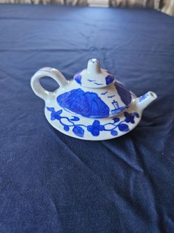 Blue and White Ceramic Miniature Teapot