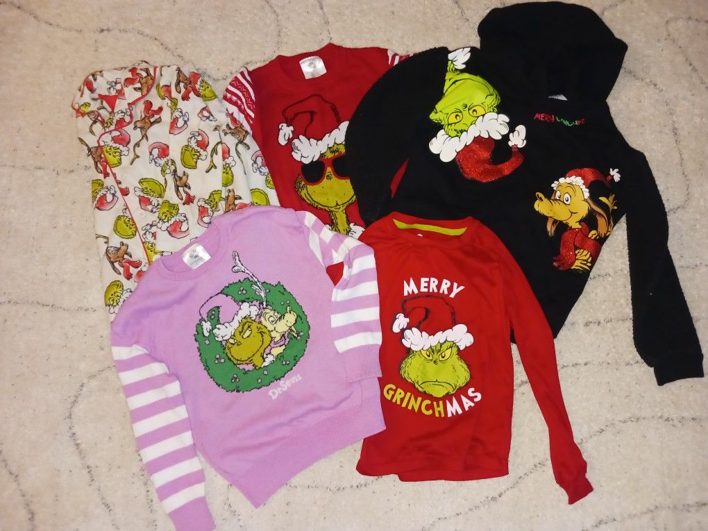 Lot Of Dr Suess The Grinch Clothing Sweaters Hoodie Pajamas Size 5-6