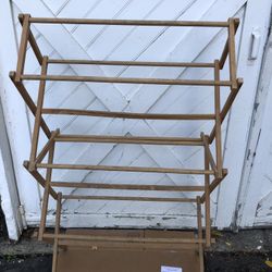 VINTAGE WOODEN FOLDING DRYING RACK 28.5w X 46”h BY GEM MFG CO  