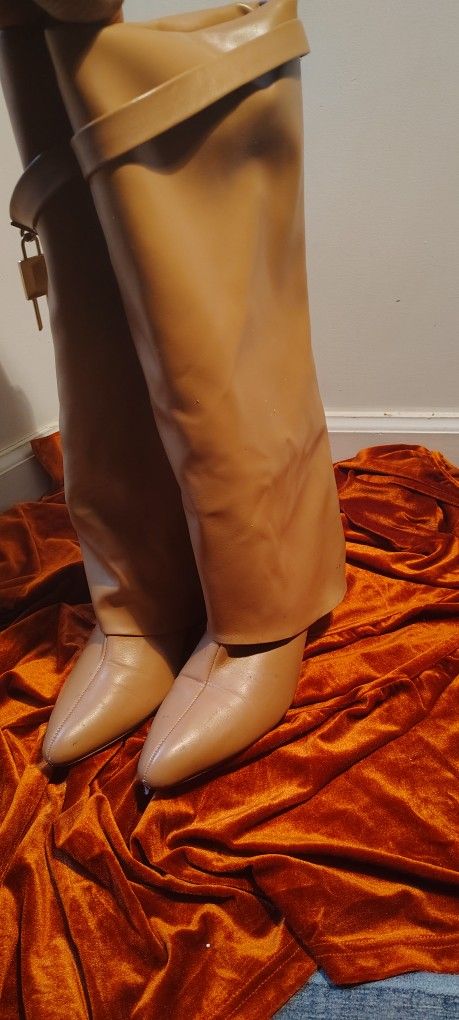 Tan Knee High Wedge Boots
