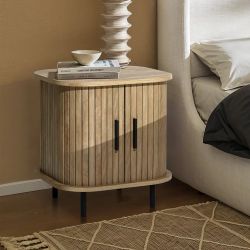Aria oak finish nightstand with slatted sliding door ，IF2226