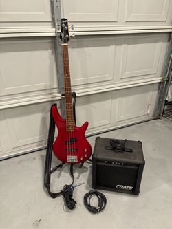 Ibanez bass electric guitar and amp
