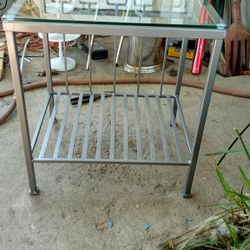 Smoke Grey Wrought Iron Glass Top 2 Tier Table/Stan