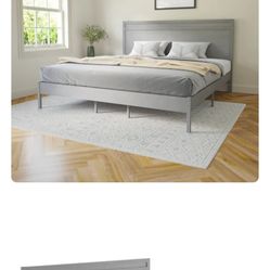 Flash Furniture Kingston Solid Wood Platform Bed with Wooden Slats and Headboard, No Box Spring Needed, King Size, Gray