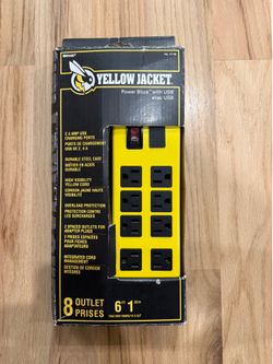 Yellow Jacket 8-Outlet 6 ft. Metal Heavy-Duty Power Block with 2.4 Amp USB-Ports