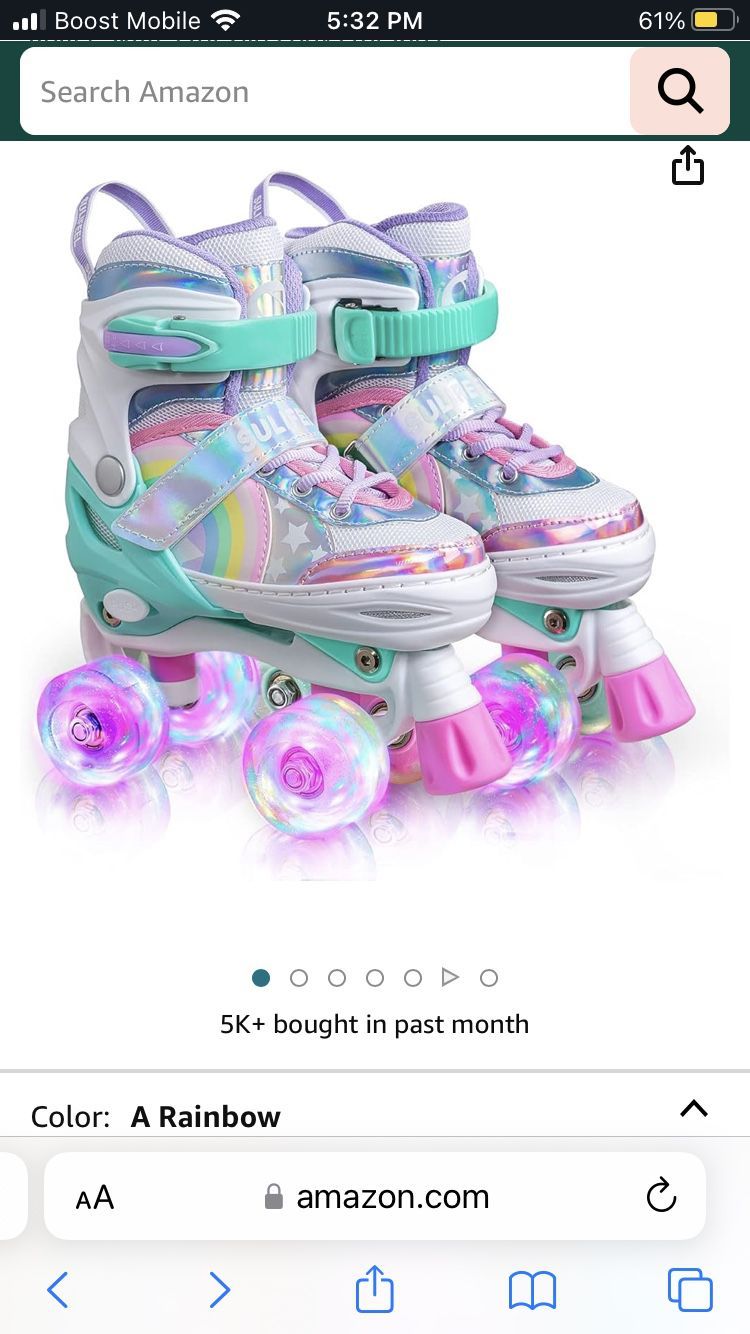 Brand New In Rainbow Unicorn Box Adjustable Roller Skates +knee And Elbow Pads