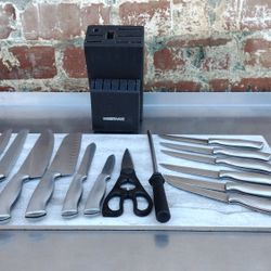 FARBERWARE 15 PCS STAINLESS STEEL KITCHEN KNIFES BLOCK SCISSOR AND SHARPENING ROD 