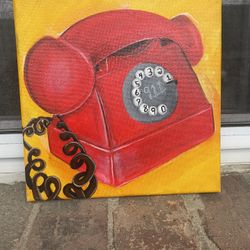 8x8 Classic Red Telephone Acrylic Painting