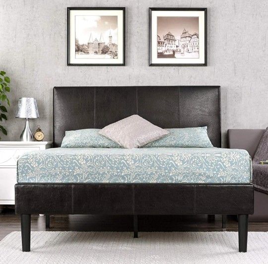 New. King, Zinus Gerard Faux Leather Upholstered Platform Bed Frame / Mattress Foundation