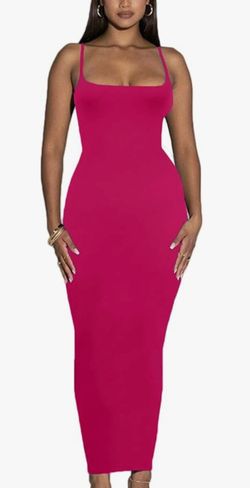 Hot pink Women's Bodycon Long Slip Dress Spaghetti Strap Summer Maxi Dress Modern Casual Sundress