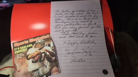 Mark van Eeghen Oakland Raiders Autographed Signed Inscribed Reponse Letter W/COA & PRINT