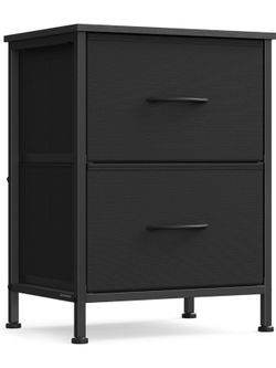 Nightstand with 2 Fabric Drawers, Bedside Table, Side End Table Small Dresser for Bedroom, Living Room, Modern basic, Ebony Black, BELLAH Collection U