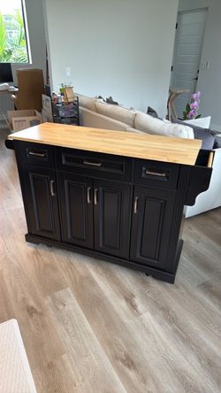 Fancy & Rustic Large Kitchen Island With Rubber Wood Drop Leaf - Embossed Texture Rolling Kitchen Cart With Ample Storage