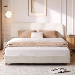 Queen Size Bed Frame - Upholstered Bed Frame with Adjustable Headboard, Solid Wo