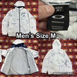Oakley Graphic Print Puffer White Jacket Hoodie Men’s Medium Performance Fit