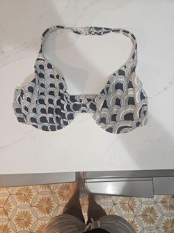 Navy Pattered Print Bikini Top