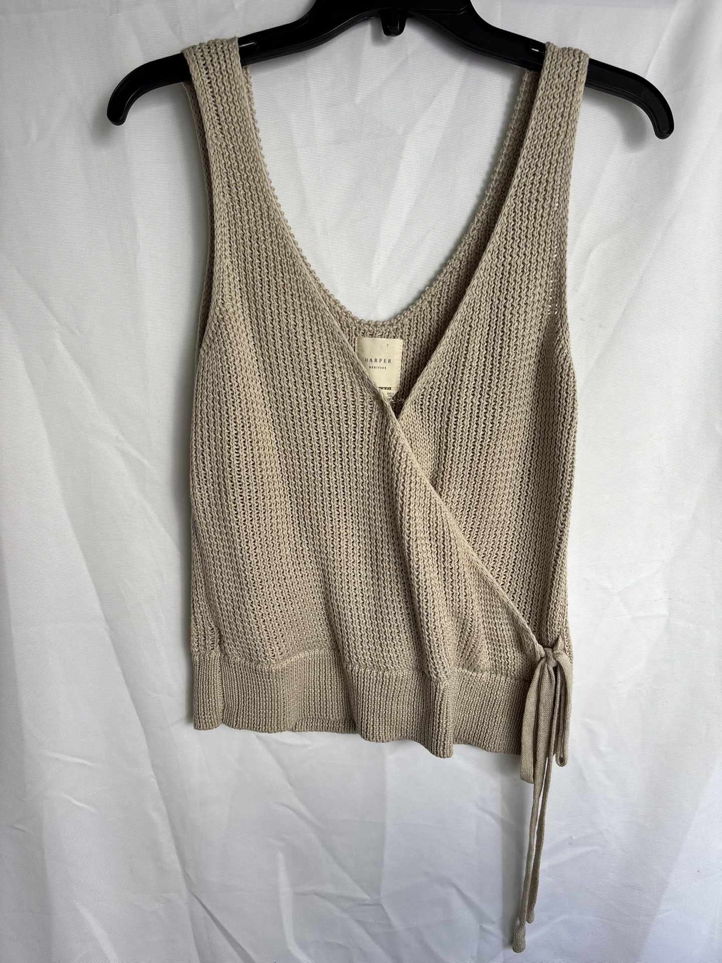 HARPER size L taupe knit sleeveless top