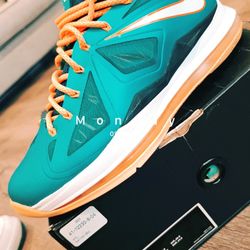 Nike Lebron X Shoes Miami Dolphins Sneakers Setting Aqua Orange Size 10.5

