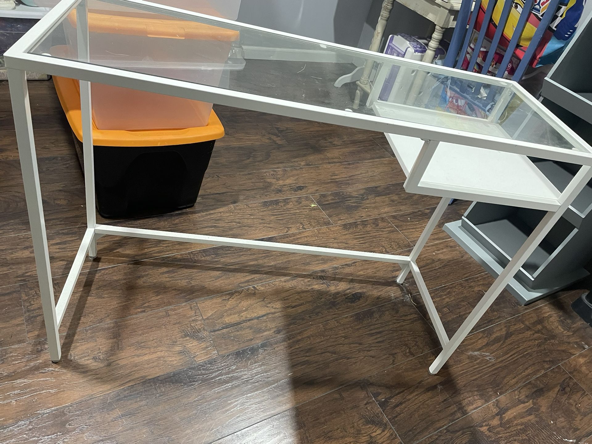 Metal Frame Glass Top Desk 