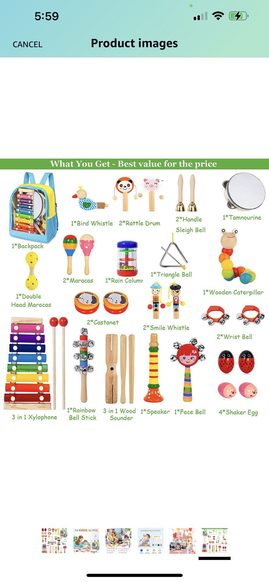 Kids musical toys in backpack