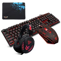 Gaming Keyboard and Mouse Combo with Headset, K59 RGB Backlit 3 Colors Keyboard, 6 Button 4DPI USB Wired Gaming Mouse, Lighted Gaming Headset with Mic