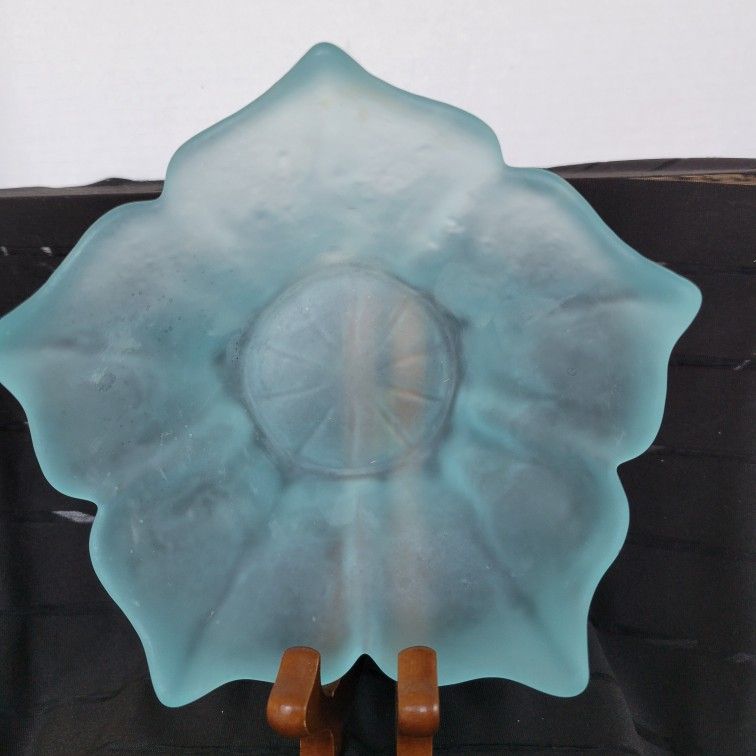 Vintage Viking Glass Frosted Blue Satin Glass 5 Point Lotus Bowl 6.5"