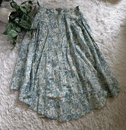 Anthropologie nwt floral Linen Midi Skirt cotton medium size 8 retail $148 Zipper closure styling Glass Blue white sky ciel  approximately waist 15" l