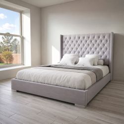 Queen Bed Grey New