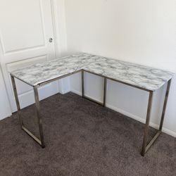 L Shape Desk Gold Legs Faux Marble Top