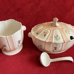 OGG TURINE BOWL + PLANTER POT BOWL Floral Made in Italy - 12"x8.5"x5"H ‼️ minor Chip - READ Details ‼️ Zooming pictures ‼️ 