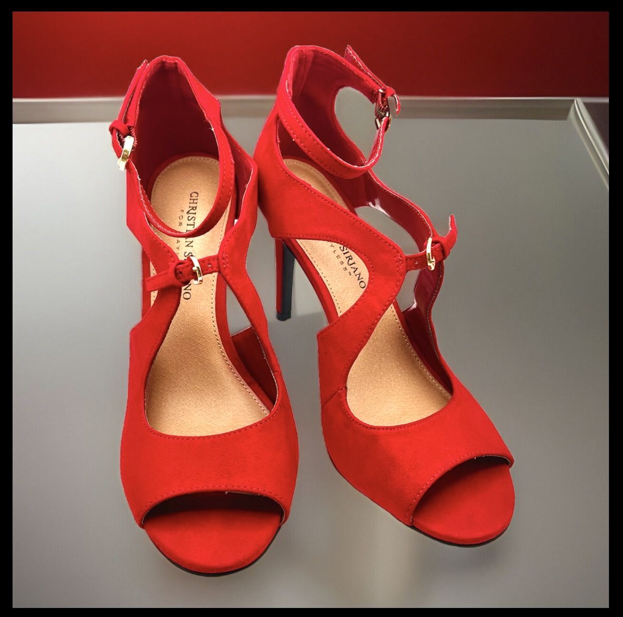 Christian Siriano Red Double Strapped Heels Sz 8