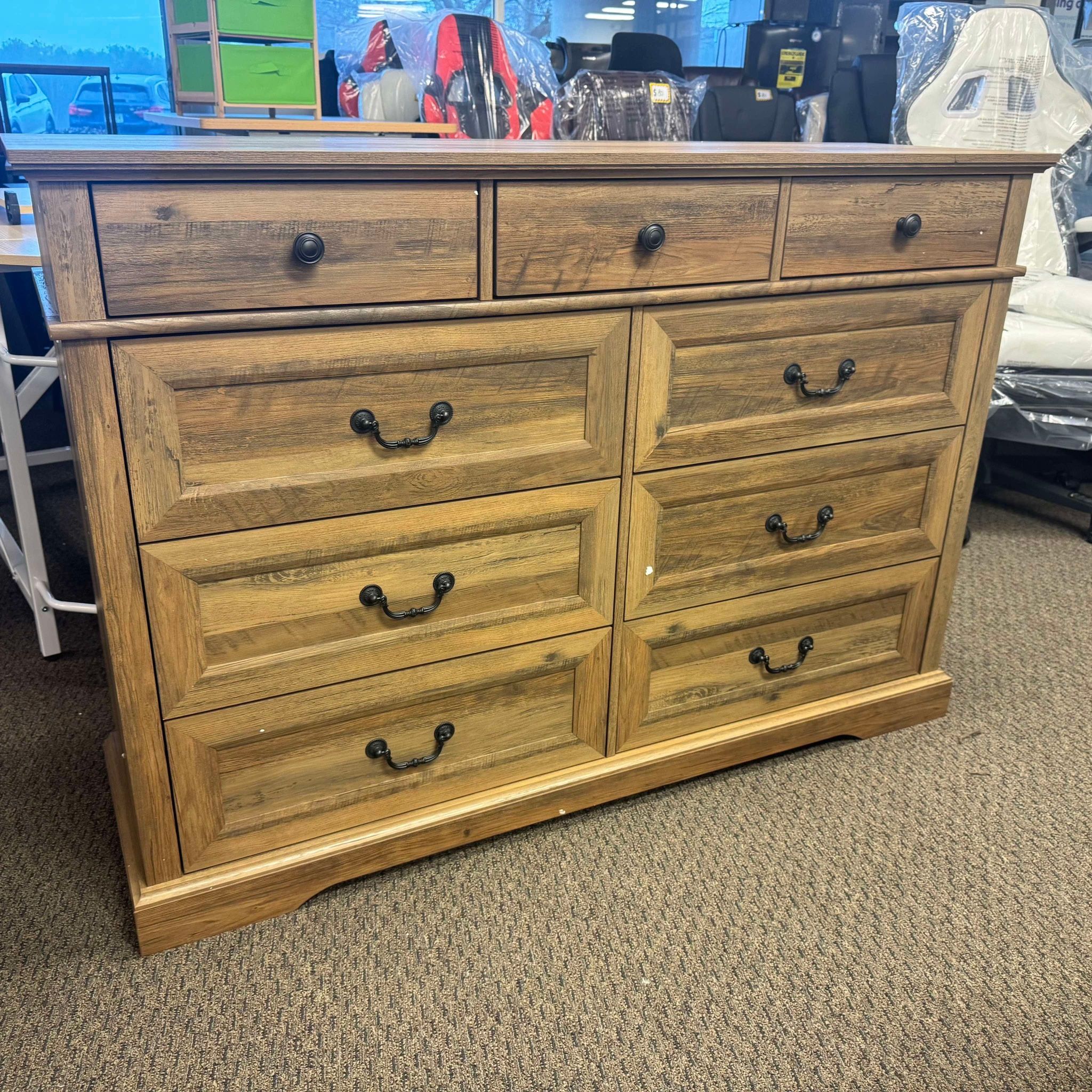 9 Drawers Dresser for Bedroom, Wood Bedroom Dresser Farmhouse Drawer Chest, 9 Chest of Drawer, Tall Dresser for Closet, Dressers Organizer for Living
