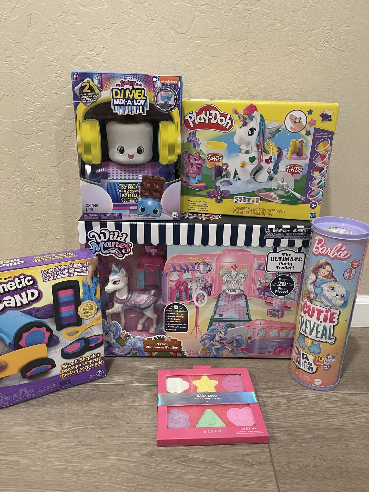 Girl's Unicorn Barbie Play Doh Kinetic Sand Chalk DJ Toy Bundle