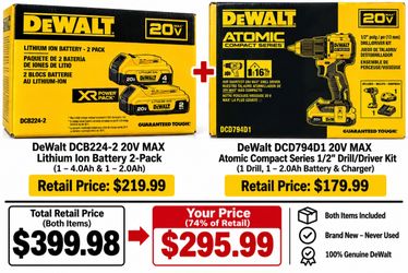 DEWALT 20V MAX ATOMIC DRILL + 3 BATTERIES BUNDLE