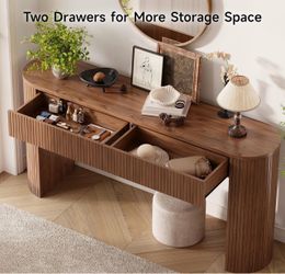 63 Inch Console Table with 2 Drawers, Entryway Tables with Storage Fluted Sofa Table Behind The Couch, Hallway Tables, Mid-Century Modern Foyer Table