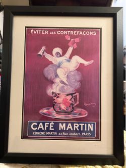 Large Framed Vintage French Café Martin Art Poster – Kitchen/Coffee Bar Decor
