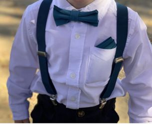 $15 - Ring Bearer Set - Teal Blue Bow Tie, Suspenders, & pocket square 