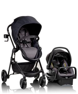 Evenflo Pivot Modular Travel System with
SafeMax Infant Car Seat with
Anti-Rebound Bar - Casual Gray