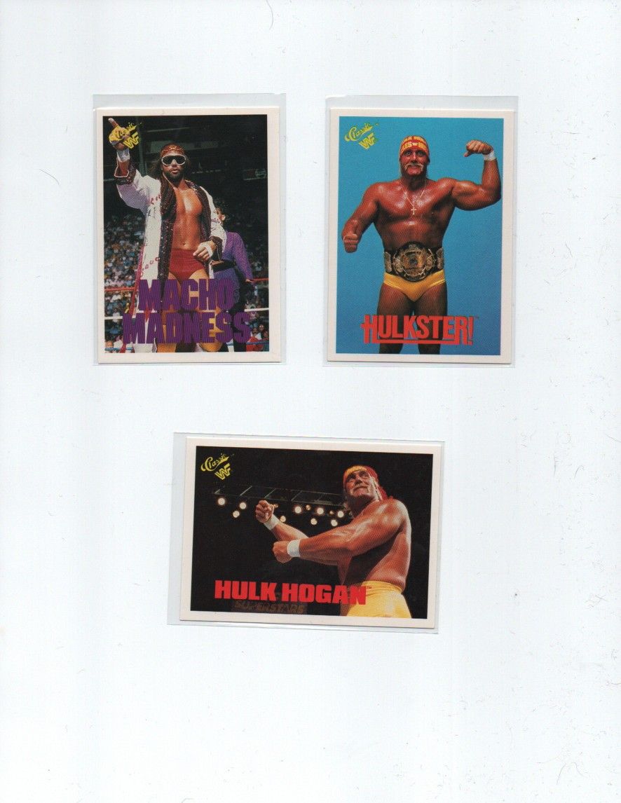 1989 Classic 3 Card Wrestling Lot Hulk Hogan, Randy Savage