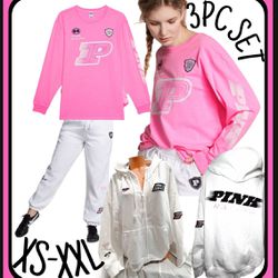 NEW WITH TAGS VICTORIAS SECRET PINK 3PC SET. ZIP HOODIE, PANTS & TEE SHIRT RACING THEME LIMITED ED XS S M L XL XXL