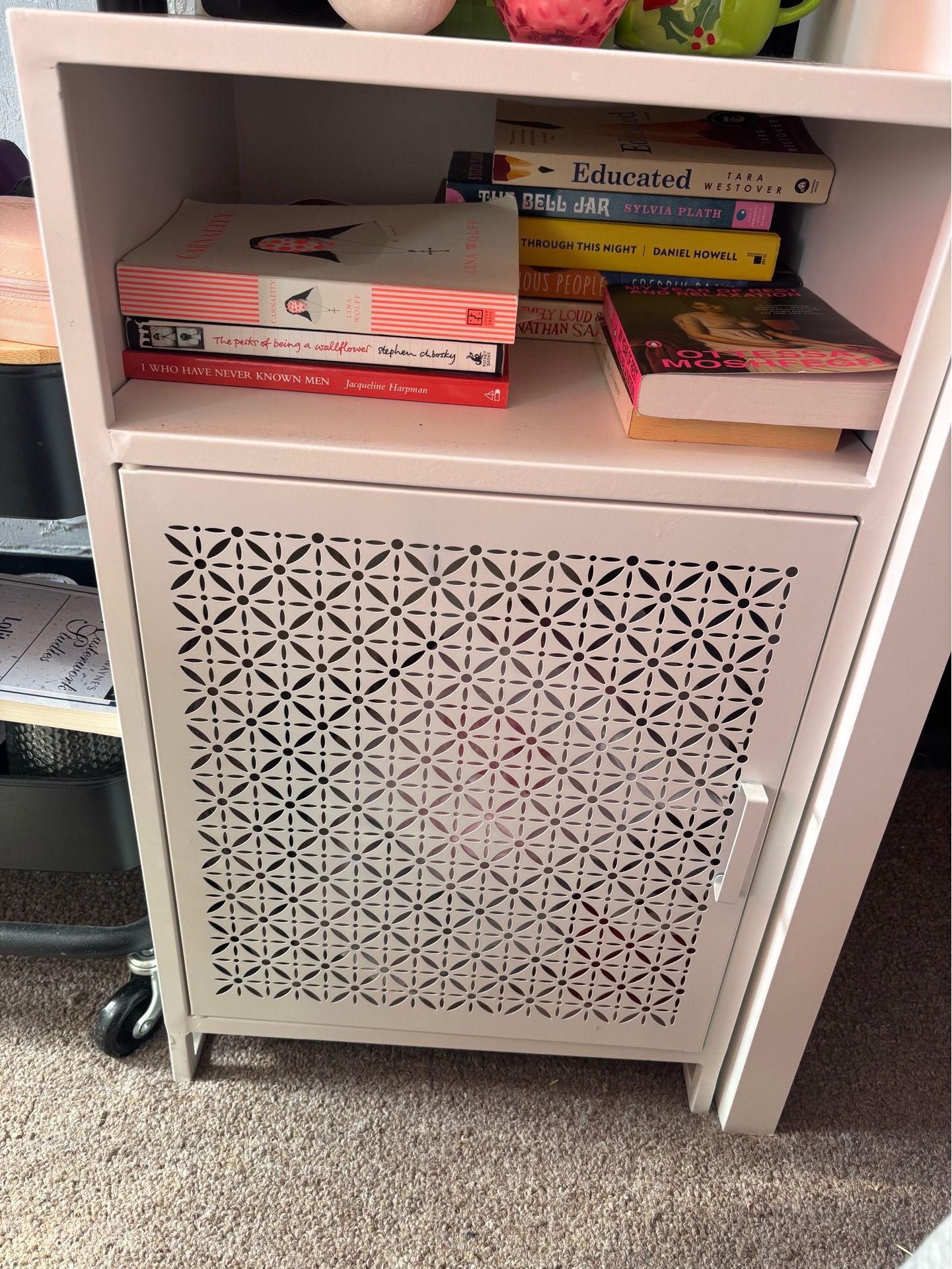 White bedside table/ small countertop storage