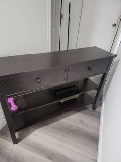 Dark Brown Wood Console Table with Drawers