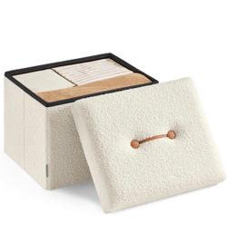 Small Folding Storage Ottoman, Cream White Foot Rest Stool!