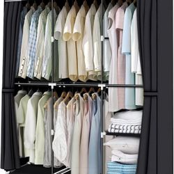 Portable Closet 50 Inch Wardrobe Closet for Hanging Clothes with Non-Woven Fabric Cover and Hanging