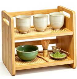 Brand New, 2-Tier Bamboo Matcha Coffee & Tea Station Organizer