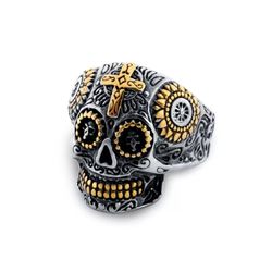 Stainless steel and gold skull ring