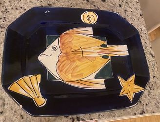 Ceramic Serving Platter with Fish Design