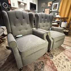 Amid Pushback Recliner Chair with Massage and Heat Accent Wingback Chair with Nailhead Trim
